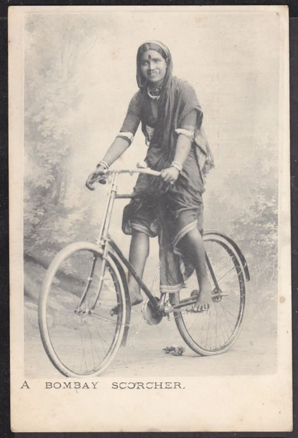 An Young Woman in Sari, Rides Bicycle - Bombay (Mumbai) Undated Photograph